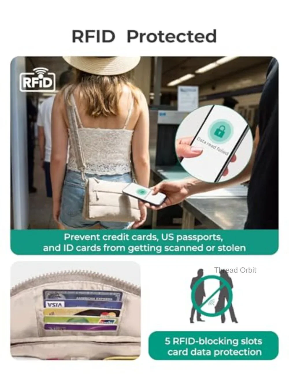 Puffy Crossbody Bag with RFID Blocking, Triple Compartment Travel Purse